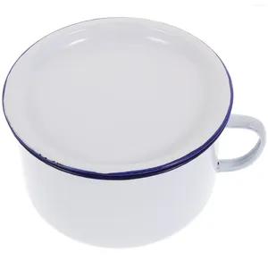 Servis uppsättningar keramiskt kaffemugg med lock emalj Instant Noodle Bowl Home Rice Kitchen White Table Provis Student