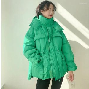 Women's Trench Coats Winter Hooded Parkas Warm Jacket Down Cotton Coat Irregular Fluffy Bubble Drawstring Waist Loose