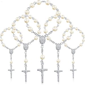 30Pcs Baptism Rosary Beads Finger Rosaries Faux Pearls For Favors Christening Communion 231225