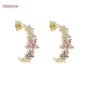 Stud Earrings Korean Arrival Sweet Pink PurpleCrystal Flower For Women Fashion Elegant Oorbellen Bijoux Party Gifts257U