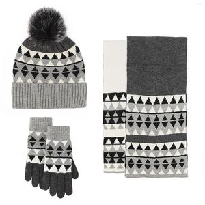 Boll Caps Autumn Winter Sticked Gloves Scarves Hattar Three Piece Wool Blend Warm and Scarf Boys Hat Set
