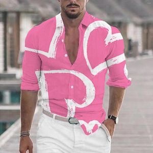 Herren lässige Hemden Männchen Valentinstag Hemd Langarm Love Love Fashion Tops Street Wear Bluse Print Camisa Social Kleid