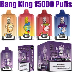 Bang King Digital 15000 Puffs Vape Descartáveis E Cigarros Puff 15000 Tela Inteligente 25ml Pod Pré-preenchido 650mAh Bateria Recarregável 0% 2% 5% Caneta