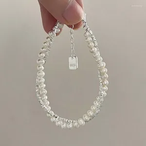 Link Bracelets Korean Silver Color Double Layer Pearl Bracelet For Women Girl Simple Elegant Irregular Beaded Chain Jewelry Gift