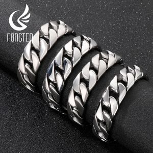 Fongten pulseira de corrente cubana para homens brilhante fosco aço inoxidável pesado masculino pulseiras pulseira cor prata curb jóias 231225