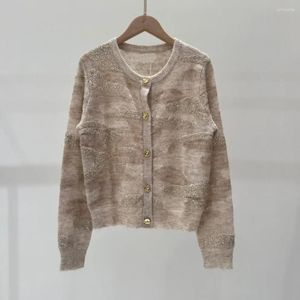 Women's Knits Autumn And Winter Sequined Knitted Sweater Women Round Neck Loose Mohair Cardigan