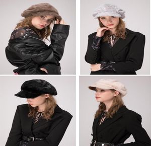 Stand Focus Women Faux Fur Cabbies Gatsby Newsboy Hat Cap Ladies Mode Stylish Winter Warm Thermal Black Browe Gray3867178