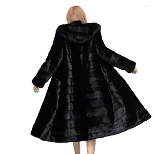 Kadın Kürk Sokak Giyim Siyah Faux Coats Kadın Kış Mink Palto Patlamalı Kalın Kapşonlu X-Long Ceketleri Kadın Büyük Boy S-9XL