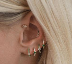 Hoop Huggie Set of 4 Pieces Red Blue Green Cubic Zirconia Paled Gold Color Mini Small Multi Piercing CZ Earring9957521