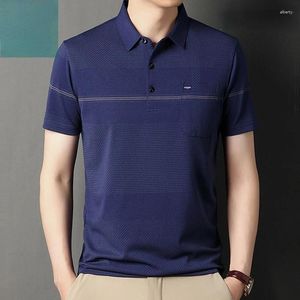 Camisa de polos masculino para homens de manga curta de verão de colarinho listrado de colarinho listrado bordando botão pólo camisetas casuais tops de moda