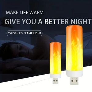 1pc LED USB -atmosfärsljus, flamma flimrande ljusljus, kraftbank campingljus, lättare effektljus, dynamisk flamsljus, sängen atmosfär nattljus