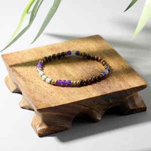 Strand oaiite 4mm naturlig stenpärla armband energin ametyst gul tiger öga grönt dongling elastiska smycken för män kvinnor