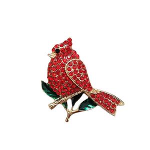 10 Stcs Lot Strassbroschen Broschen Red Cardinal Crystal Weihnachtsferien kleine Vogelstifte für Frauen Mann Geschenk206o