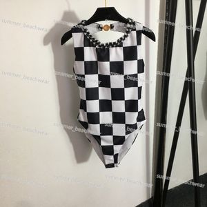 Sexy Leakback Bikini Black White Checkered One Piece Swimsuit Designer Printed Beach Bikini For Summer Surf Swimwear