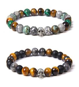 Pärlsträngar blandar naturlig stenskalle charm armband blodsten lava tiger öga för män punk coola armbandbanglar smycken gothi6182698