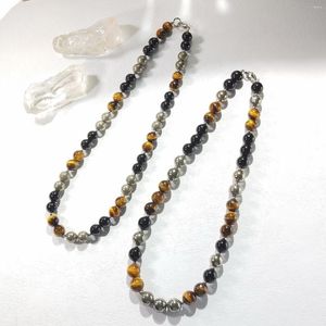 Choker Lii Ji 10mm/12mm Tiger's Eye Pyrite Black Agate Multi Stone Stainless Steel Necklace 52cm Trendy For Male