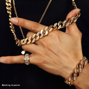 Men Hip Hop ICED OUT 18K Gold Plated W CZ Curb Miami Cuban Link Chain Necklace & Bracelets Bling Bling Jewelry Set2953