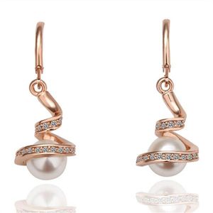 18K Rose Gold Platinum Plated Tassel Women Pearl dangle Drop Earrings Genuine Austrian Crystal Fashion Jewelry for Women220a