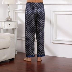 Mäns Sleepwear Men Silk Satin Pyjamas Pants Gitter Randig tryckt rakt Yoga Fashion Casual Loose Holiday Seamless Home