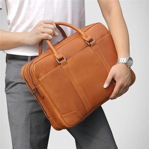 Портфели Nesitu Высококачественные черные коричневые коричневые кожаные портфель Menser Messenger Bags Business Travel Bag 14 '' Портфолио ноутбука