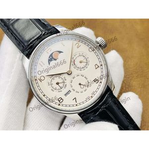 디자이너 Menwatch IWC Watch Mens Portugieser Gold Watches 5A 고품질 자동 기계식 Uhren 모든 다이얼 작업 달 통로 감시자 투명한 Montre Pilot BCFB