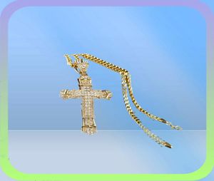 Iced Out Pendant Necklace Mens Gold Cuban Link Chain Halsband Hip Hop Jewelry1289375