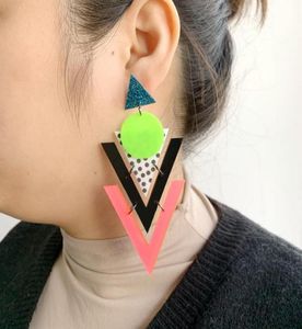 Brinco triangular colorido feminino, brincos grandes geométricos para mulheres, joias da moda, acessórios acrílicos 2297489