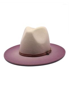 Neue Hohe Qualität Breite Krempe Fedora Hut Frauen Männer Nachahmung Wollfilz Hüte 2 farbverlauf Panama Fedoras Chapeau Sombrero14910134