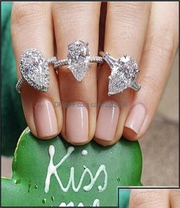 Solitaire Ring Jewelryreal 925 Sterling Sier skapade Moissanite Rings for Women Eternal Engagement Pear Shaped Cut Diamond Otgap5259268