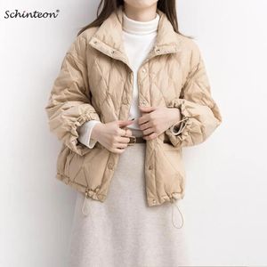 Jackets 2021 Schinteon White Duck Down Jacket Women Short Outwear Loose Casual Coat Ultra Light Down Jackets Over Size