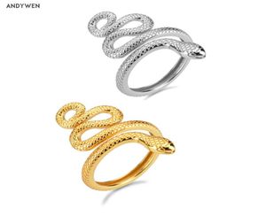 ANDYWEN 925 Sterling Silber Gold Verstellbare Ringe Großes Tier Größenverstellbar Luxus Runder Kreis Damen Feiner Ring Schmuck 2106086743674