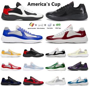 Buty swobodne mężczyźni Kobiety Americas Cup XL Designer skórzane trampki Wysokiej jakości Patentowe Płaskie Trenery Białe czarne sznurka