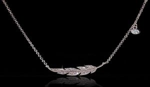 Ins Top Sell Feather Pendant Simple Fashion Jewelry 925 Sterling Silver Pave White Sapphire CZ Diamond Gemstones Party Women Weddi9230779