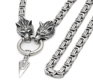 Nordic Viking Wolf z Odin Sword Gungnir Naszyjnik ze stali nierdzewnej dla mężczyzn King Chain z Valknut Gift Bag17900301