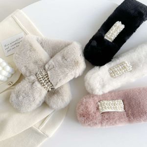 Koreansk version av vinterimitation Otter kanin dubbelsidig plyschdjockad halsduk kvinnors varma pälsnackskydd sjal