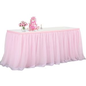 6 Fuß rosa Tüll-Tischrock für rechteckige oder runde Tische, Regenbogen-Lockenweiden-Einhorn, Babyparty, Geburtstagsdekoration 231225