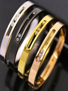 2023 Stil Frauen Männer Paare Solide Moving CZ Kristall Manschette Armband Armreifen Edelstahl Bewegen Stein Armband Frankreich Jewel5491809