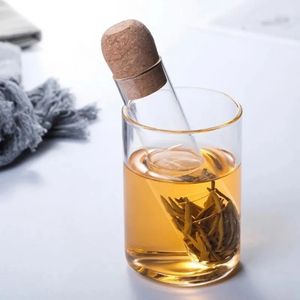 Tea Tools Reusable Transparent Glass Tea Strainer Infuser Filter Pipe Drinkware Kitchen Tool With Cork Lid Brewing Test Tube For Mug Fancy Loose Teas Leaves