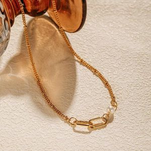 Подвесные ожерелья Minar Hollow Caperclip Chain Имитация жемчужных чокеры для женщин 18 тыс. Настоящих золотых латунных украшений