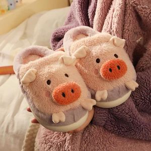 Hausschuhe niedliche kleine Schweine Baumwolle Frauen warm Korallen Samt Schuhe Plattform Cartoon Tier Piggy 2023 Ankunft