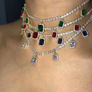 Bling Iced Out Chains Necklaces Designer Women Crystal Rhinestone Rectangle Pendant Gold Silver Plated Hip Hop Wedding Collar Chok2845