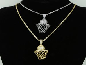 High quality hip hop Rock punk basketball men boy design micro pave iced out bling cz basketball basketry men necklace Silver Tenn2397536