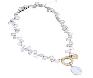 GuaiGuai Gioielli Collana girocollo con perle Keshi bianche coltivate d'acqua dolce naturale Collana con ciondolo con perla moneta 18quot per le donne6989151