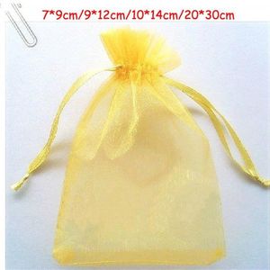 Ship 200pcs Gold 7 9cm 9 12cm 10 14 cm Organza Jewelry Bag Wedding Party Candy Present Bags241a