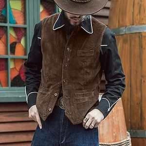 Kamizelki męskie kamizelki Brown Wedding Vintage Corduroy Business Kurtka kamizelka swobodne szczupłe dopasowanie gilet homme dla mężczyzny