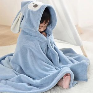 Children Bathrobe Hooded Coral Fleece Cute Soft Cloak Shower Embroidered Bath Towel Woven Cartoon Beach Cloth Kids Animal Towel 231225