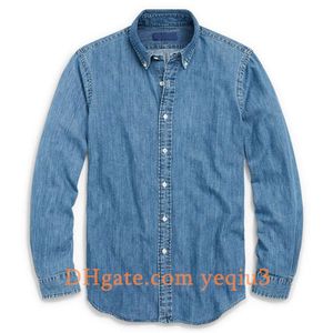 Män casual skjortor denim skjorta våren och hösten mens kvalitet affärsklänning skjorta mode klassiska skjortor män broderi dekoration bekväm topp lång skjorta s19