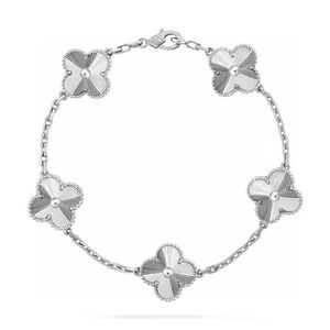 bracciale in argento di lusso con trifoglio firmato, braccialetto con ciondoli, amore, fiori a cinque foglie, braccialetti da tennis, braccialetti vintage retrò, gioielli da donna