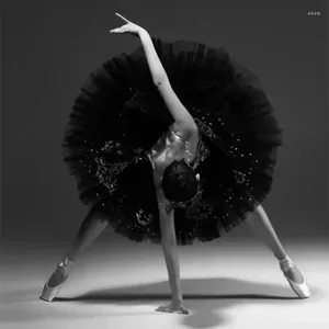 Stage Wear Black Swan Ballet Tutu Dress Professional Performance Dance Leotard Show Costume Girls Kids Sequin Skirts