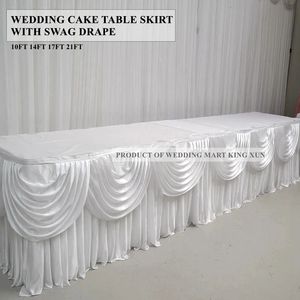 Sky Blue Ice Silk Table Skirt تشمل Top Swag Drapery Banquet Wedding Tablecloth Skirting Event Party Christmas Decoration 231225